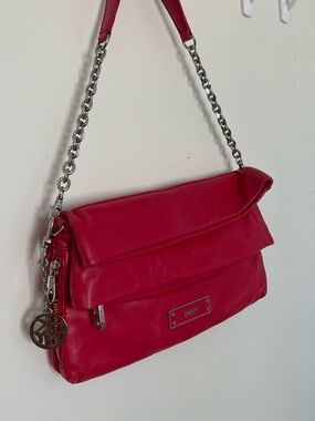 Y2K DKNY Hot Pink Fold-Over Shoulder Bag with Chain